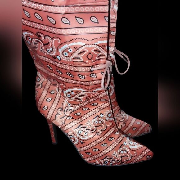 Paisley scarf printed stiletto boots sz 8 - Picture 8 of 10